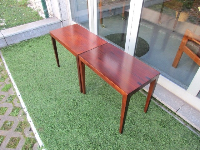 Nordic side tables in rosewood. Nordic furniture in Porto. Vintage furniture in Porto. Furniture restoration in Porto.